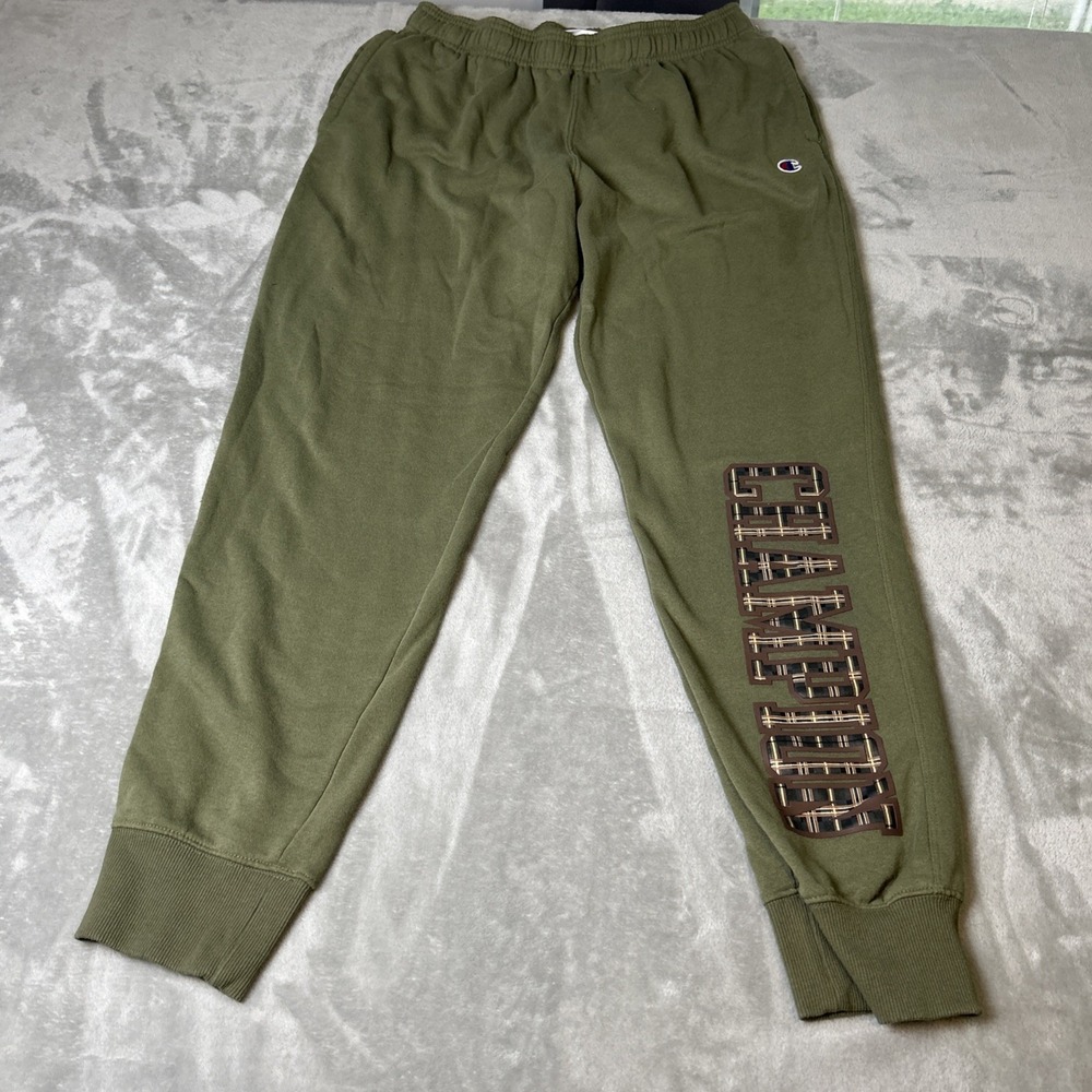 Champion Sweatpants Mens Large Green Fleece Cargo Joggers Elastic Waist Pockets
